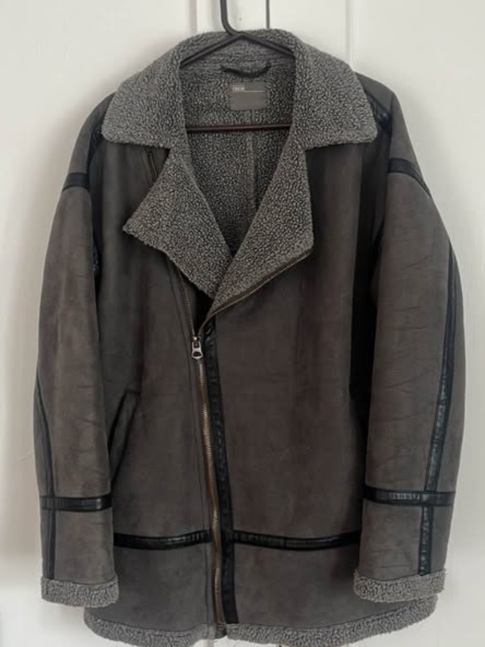 ASOS Grey Faux Shearling Aviator Jacket - unisex size M